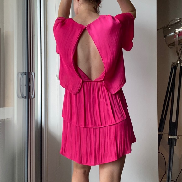 Hot Pink Satin Layered Dress - Picture 3 of 4